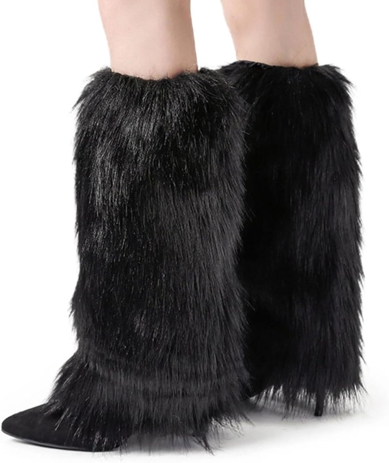 Peecabe Winter Women Faux Fur Fluffy Leg Warmers Fuzzy Long Boot Covers Furry For Christmas - Image 1
